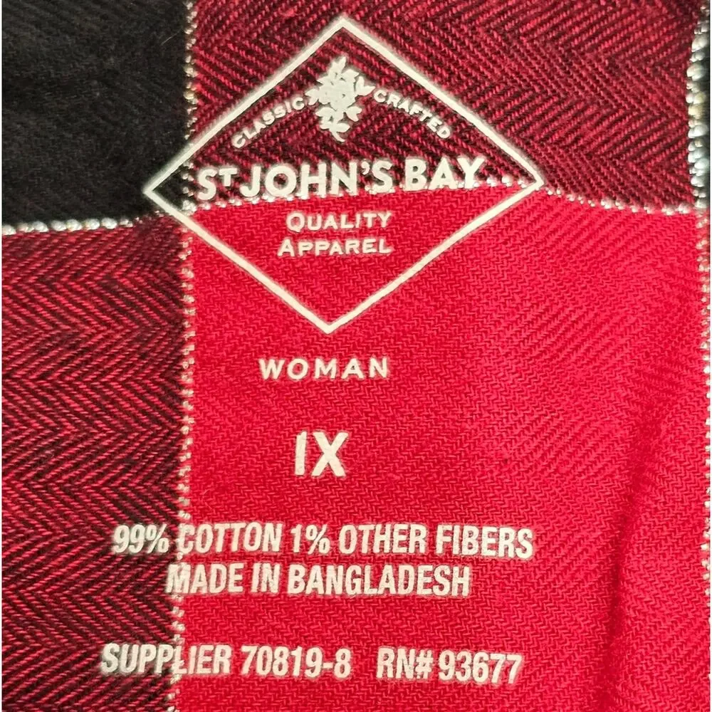 St. John's Bay Buffalo Plaid Button Up Long Sleeve Shirt Woman 1X